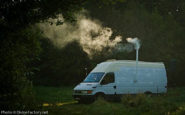 work van turned into earthship portable home