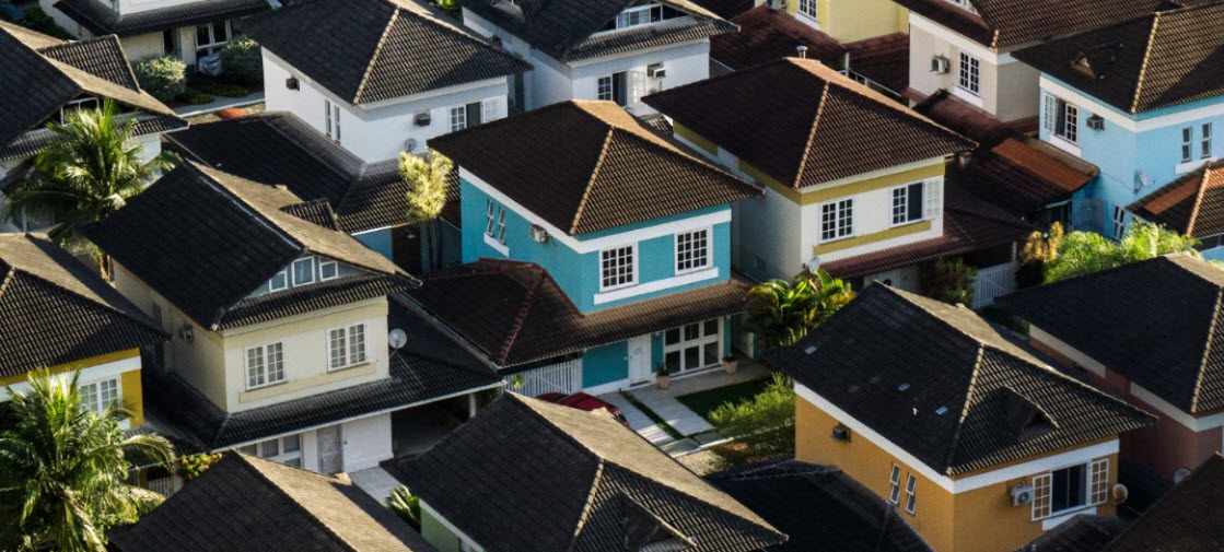 aerial view of high worth row houses